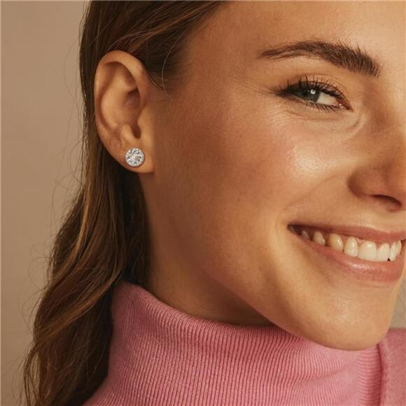 18K Gold Plated Stud Earrings Set Round Square CZ Sterling Silver Hypoallergenic - Picture 2 of 7